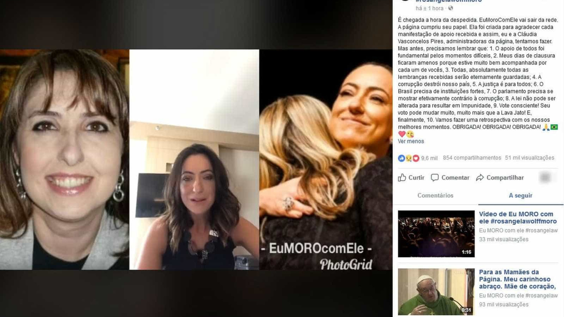 Mulher de Moro anuncia fim de página em apoio ao marido no Facebook