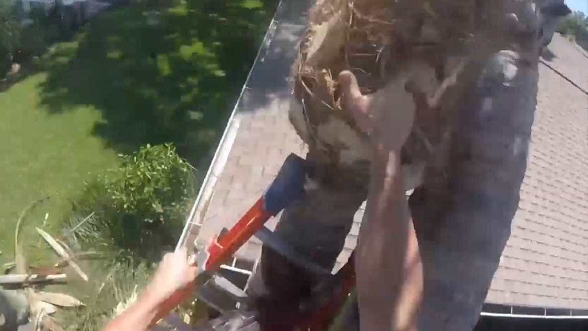 Homem derruba árvore em cima de uma casa nos EUA