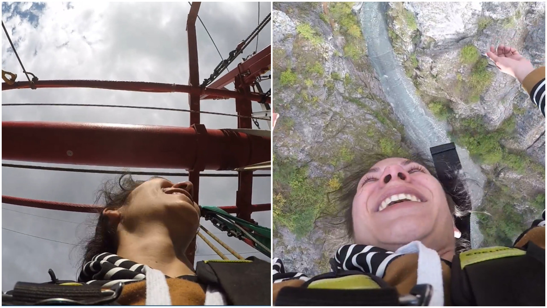 Jovem salta de bungee jumping pela primeira vez e registra momento