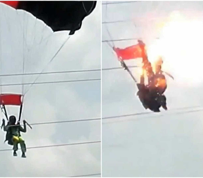Paraquedista é eletrocutado durante aterrissagem