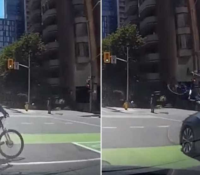 Vídeo mostra ciclista atropelado após avançar sinal vermelho
