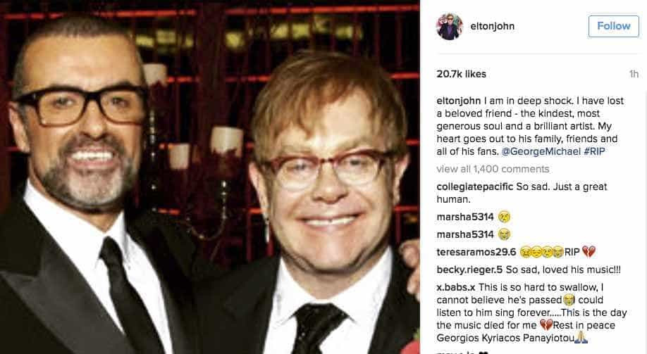'Estou em choque', diz Elton John sobre  morte de George Michael